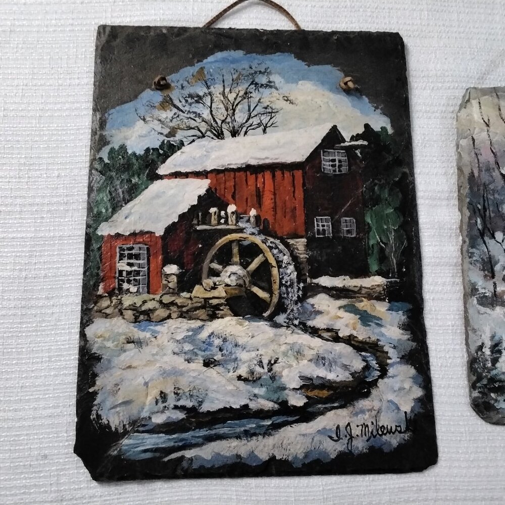 Painting Winter Mountains snow L Slade Stone Tiles Art Wall Decoration Set of 2